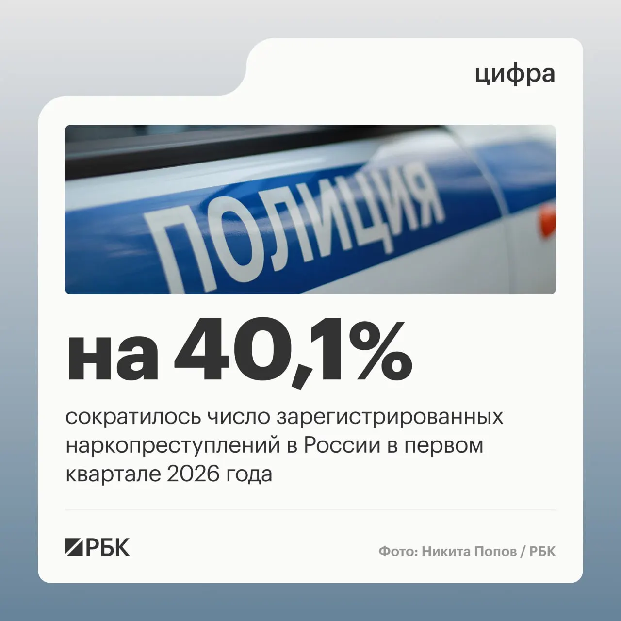 В первом квартале доля зарегистрированных наркопреступлений в общей структуре преступности упала с 12,8% до 9,2%, а общее число таких дел снизилось на 40,1%. Снижение связывают с изменением правоприменительной практики после решения ВС от 22 декабря 2025 года.