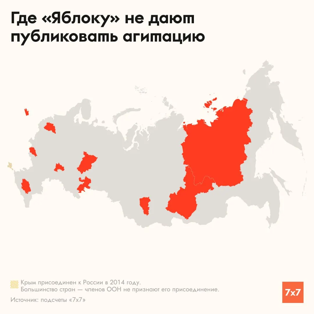Кандидаты от партии Яблоко в десяти регионах сталкиваются с запретами и препятствиями в размещении агитационных материалов.
